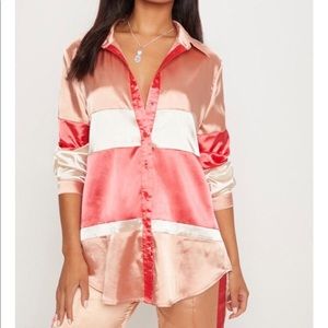 pretty little thing satin colorblock blouse